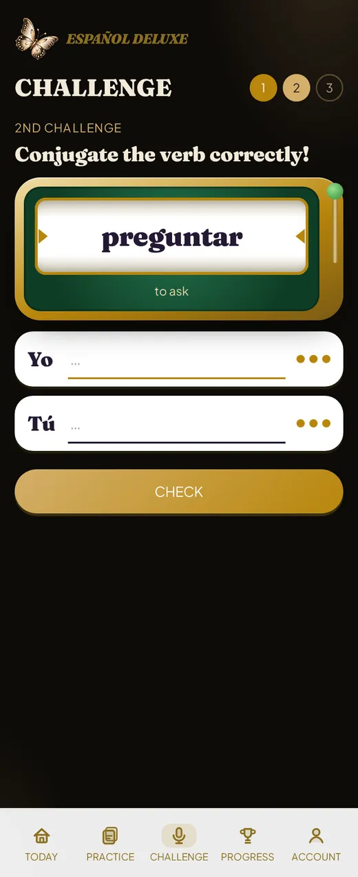 Verb slot machine challenge showing limpiar
